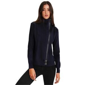 NWT Halston Studio Black Diagonal Zip Hoodie